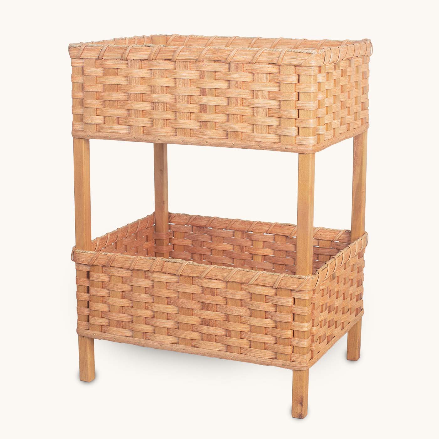 Chairside Crafting Hub | Amish Wicker 2-Tier Storage Basket Side Table