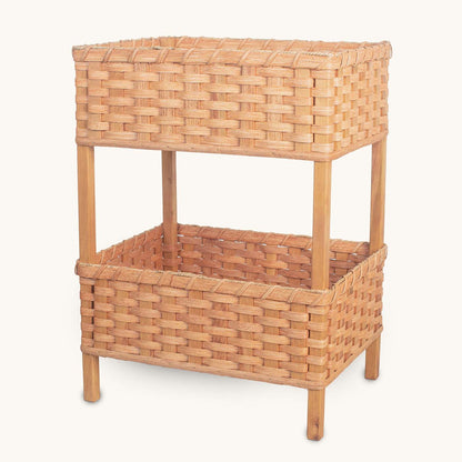 Chairside Crafting Hub | Amish Wicker 2-Tier Storage Basket Side Table