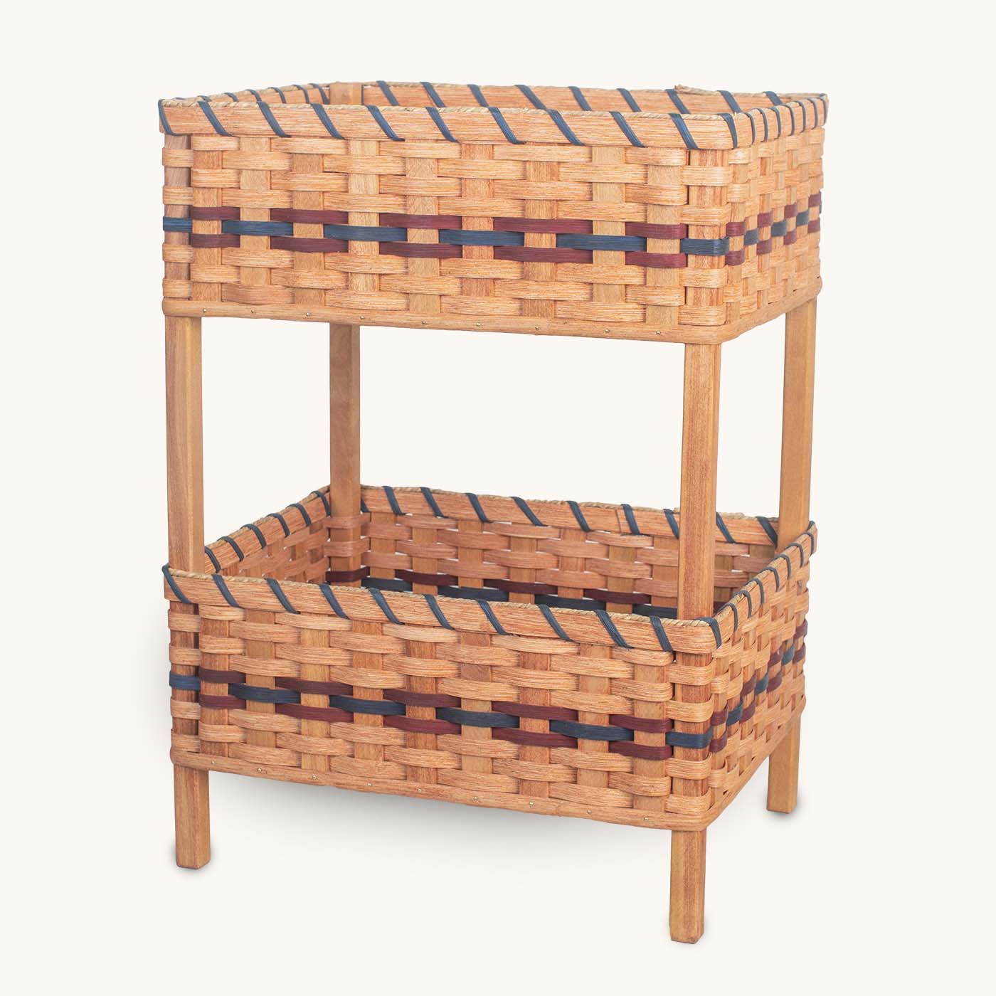 Chairside Crafting Hub | Amish Wicker 2-Tier Storage Basket Side Table Wine & Blue