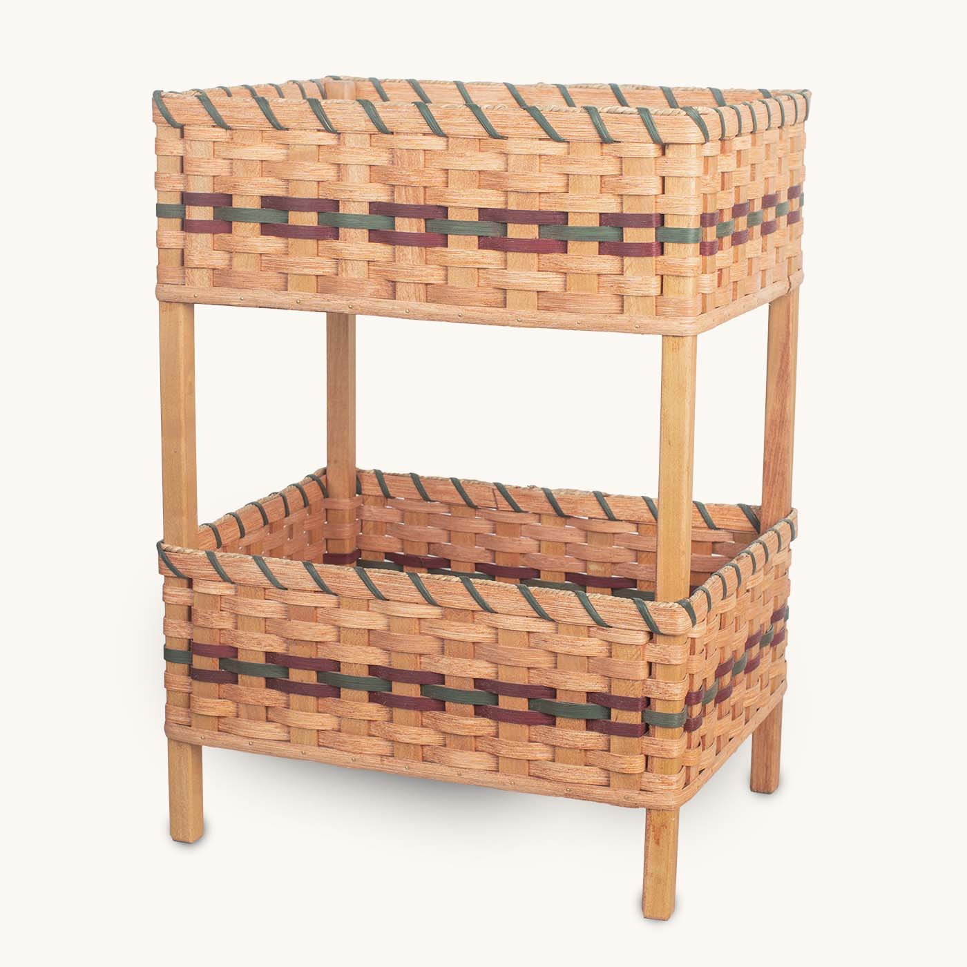 Chairside Crafting Hub | Amish Wicker 2-Tier Storage Basket Side Table Wine & Green