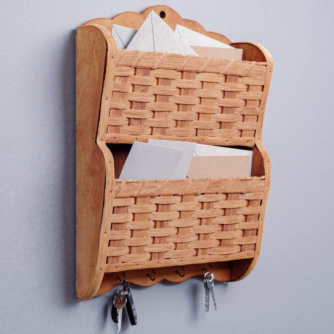Hanging Mail Organizer  Amish Wall Mount Mail Basket w/Key Hooks