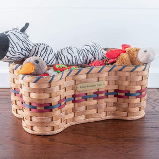 Bone Shaped Dog Toy Basket (Medium) | Rustic Amish Wicker Storage Wine & Blue