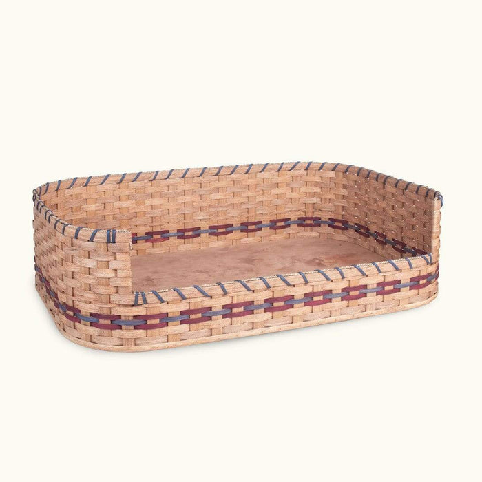 Large Wicker Basket Dog Bed | Amish Handmade Woven Wood Wine & Blue