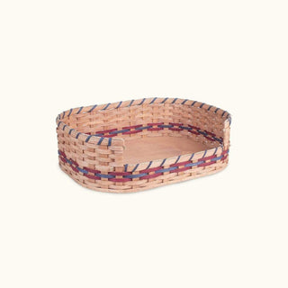 Small Wicker Pet Bed Basket | Amish Handmade Woven Wood Wine & Blue