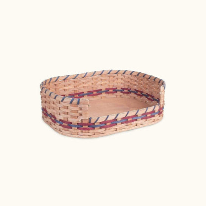 Small Wicker Pet Bed Basket | Amish Handmade Woven Wood Wine & Blue