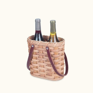 2 Bottle Wine Tote Basket | Amish Woven Wicker Wine Carrier