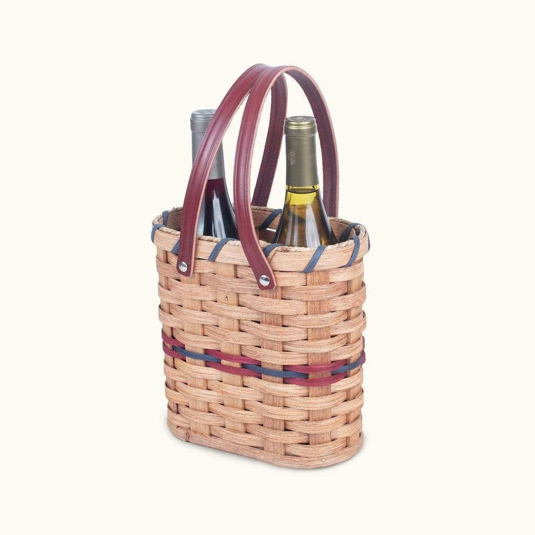 2 Bottle Wine Tote Basket | Amish Woven Wicker Wine Carrier