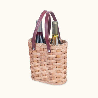 2 Bottle Wine Tote Basket | Amish Woven Wicker Wine Carrier