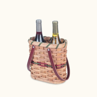 2 Bottle Wine Tote Basket | Amish Woven Wicker Wine Carrier