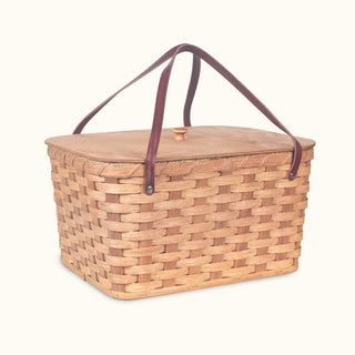 Amish Picnic Basket | Large Classic Wicker Outdoor Tote With Lid