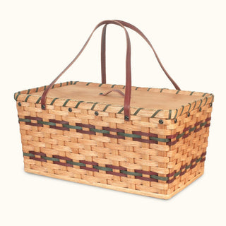 Large Picnic Basket | Family Sized Vintage Amish Wicker Basket Wine & Green