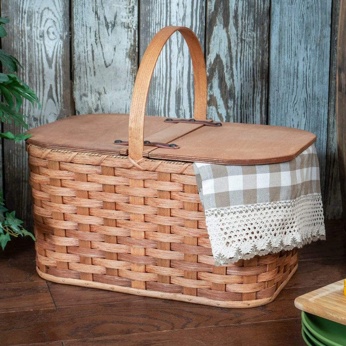 Large Vintage Picnic Basket | Amish Wicker Country Family Picnic Basket Plain