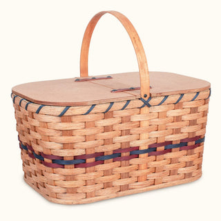 Large Vintage Picnic Basket | Amish Wicker Country Family Picnic Basket Wine & Blue