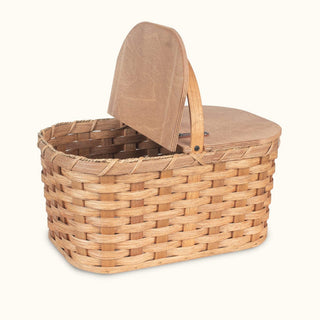 Medium Wicker Picnic Basket | Classic Amish Woven Wood w/Lid Plain