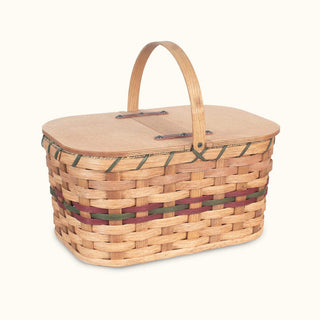 Medium Wicker Picnic Basket | Classic Amish Woven Wood w/Lid Wine & Green