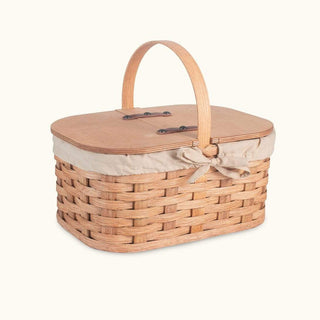 Small Wicker Picnic Basket | Vintage Amish Woven Wood w/Lid