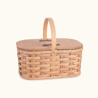 Small Wicker Picnic Basket | Vintage Amish Woven Wood w/Lid