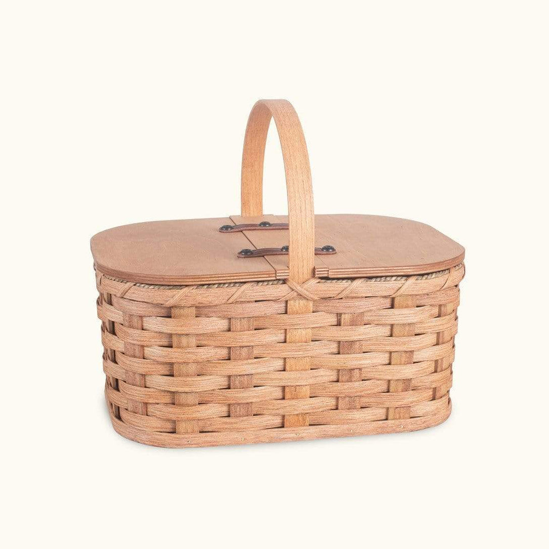 Small Vintage Picnic Basket Amish Woven Wooden Basket w/Lid — Amish Baskets