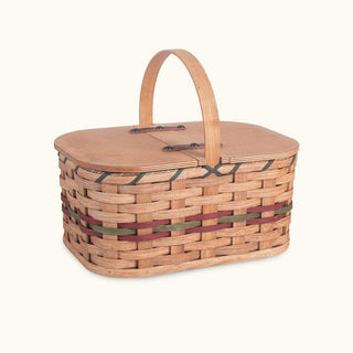 Small Wicker Picnic Basket | Vintage Amish Woven Wood w/Lid