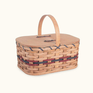 Small Wicker Picnic Basket | Vintage Amish Woven Wood w/Lid