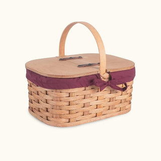 Small Wicker Picnic Basket | Vintage Amish Woven Wood w/Lid