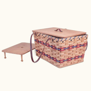 Traditional Picnic Basket | Classic Amish Woven Wicker Basket Wine & Blue