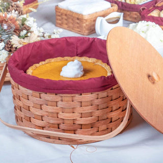 Amish Made Round Double Two Pie Carrier Basket with Wood Swinging Handles Plain