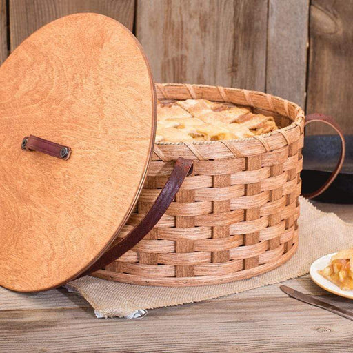Double Pie Carrier Basket | Amish Woven Two-Pie Basket w/Tray & Lid Plain