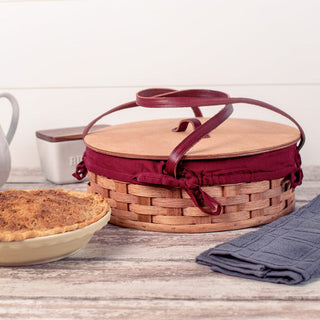 Single Pie Basket | Amish Woven Wooden Pie Carrier w/Lid Plain