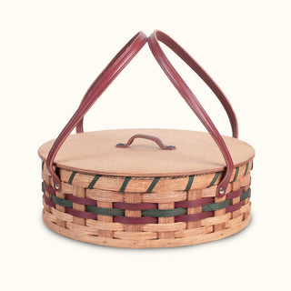 Single Pie Basket | Amish Woven Wooden Pie Carrier w/Lid Wine & Green