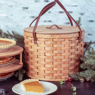 Triple Pie Basket | Amish Made 3-Pie Carrier w/Lid & 2 Trays Plain