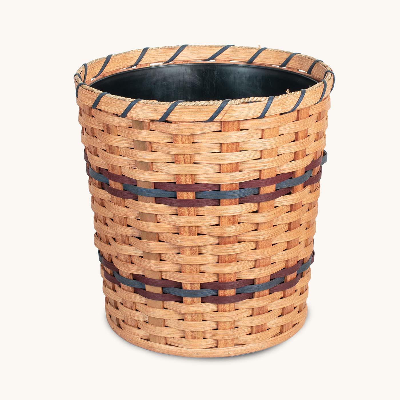 Extra-Large Round Basket Planter | Woven Wicker Plant Pot w/Drainage Wine & Blue