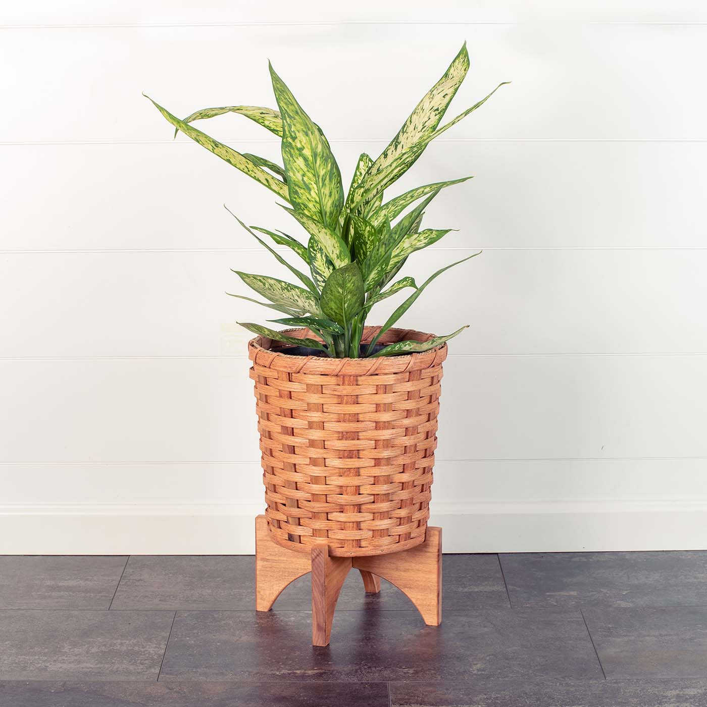 Large Round Basket Planter | Woven Wicker Plant Pot w/Drainage Plain