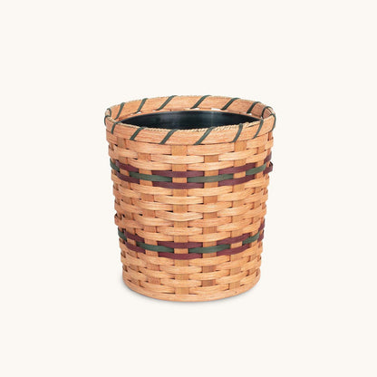 Large Round Basket Planter | Woven Wicker Plant Pot w/Drainage Wine & Green