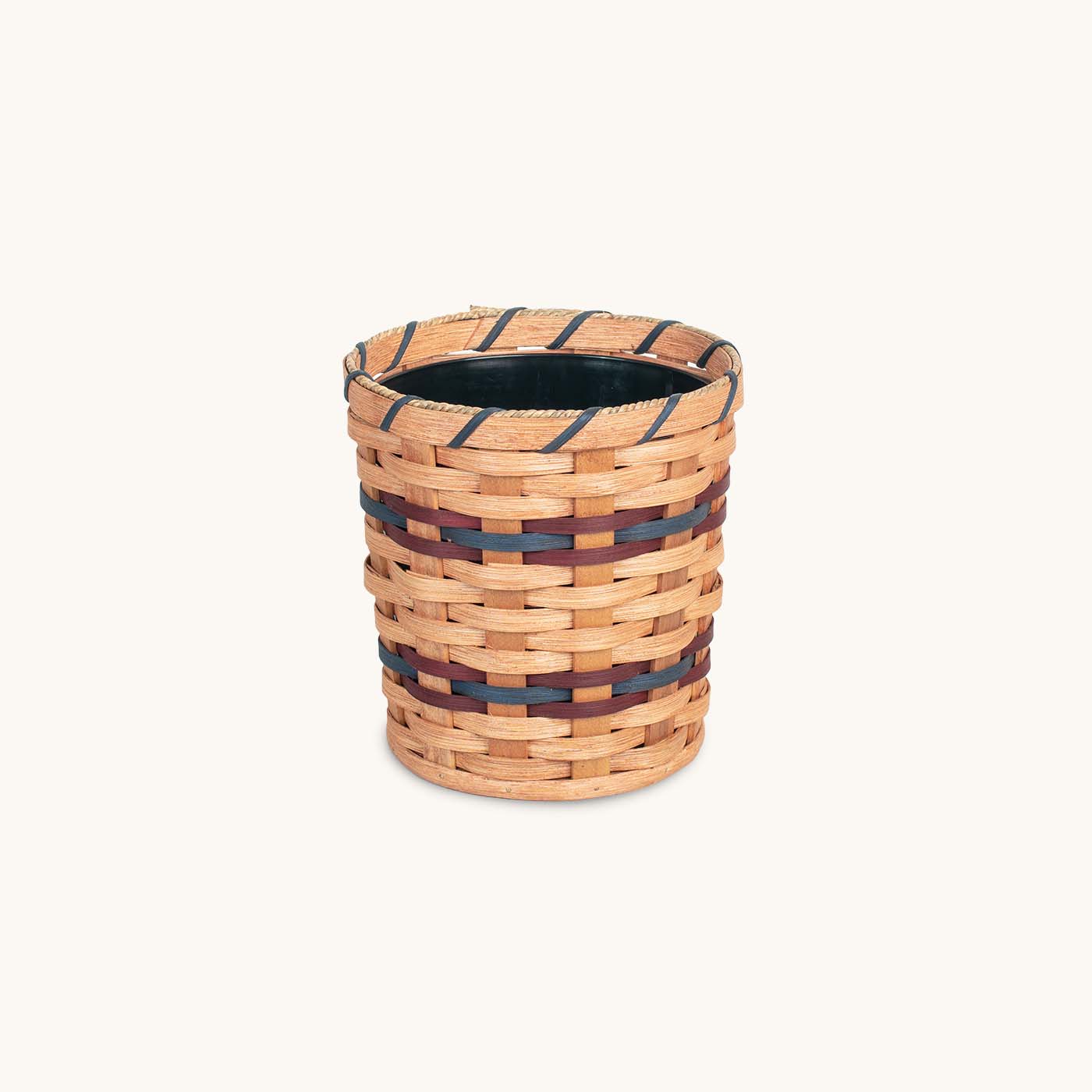Medium Round Basket Planter | Woven Wicker Plant Pot w/Drainage Wine & Blue