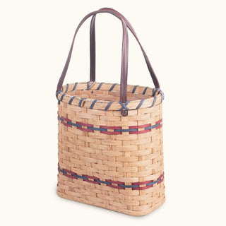 Amish Market and Everyday Tote Bag from Flexible Woven Wicker Wine & Blue