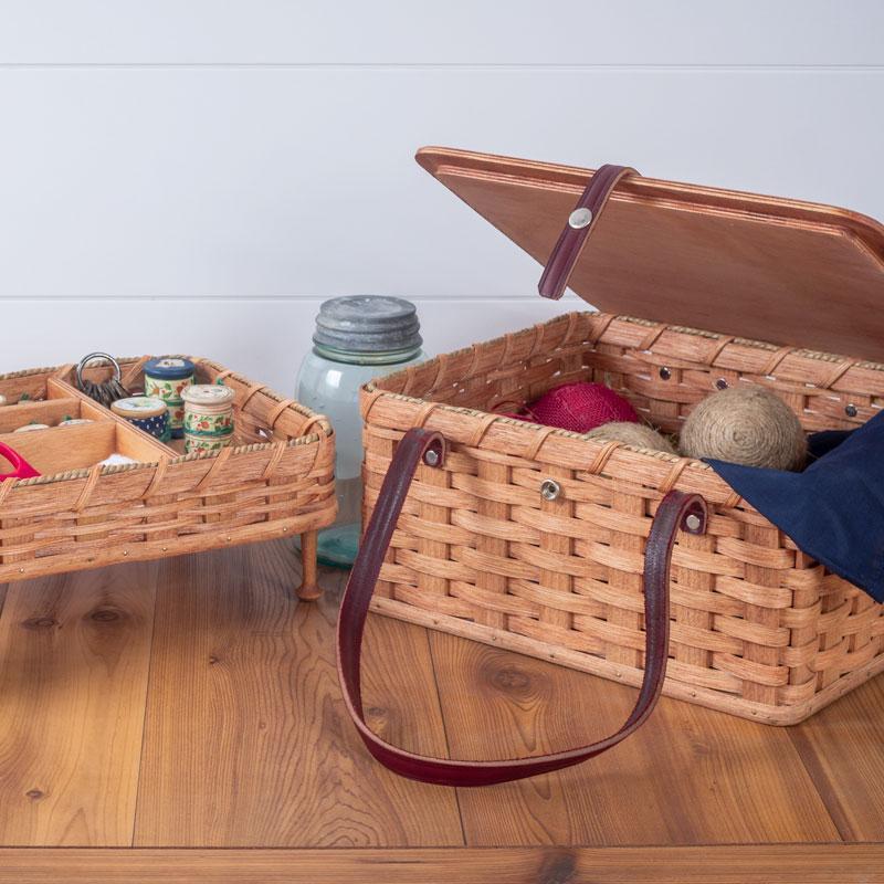 Vintage Sewing Basket | Large Amish Sewing Box w/Organizer Tray