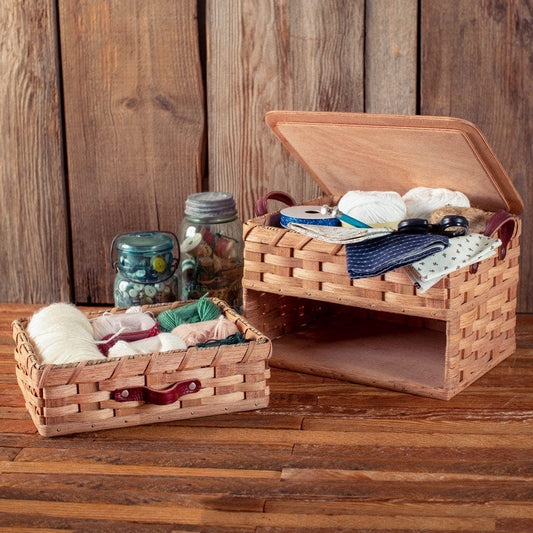 Amish Made Vintage Sewing & Craft Basket Organizer with Drawer Plain