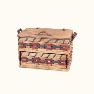 Amish Made Vintage Sewing & Craft Basket Organizer with Drawer Wine & Blue