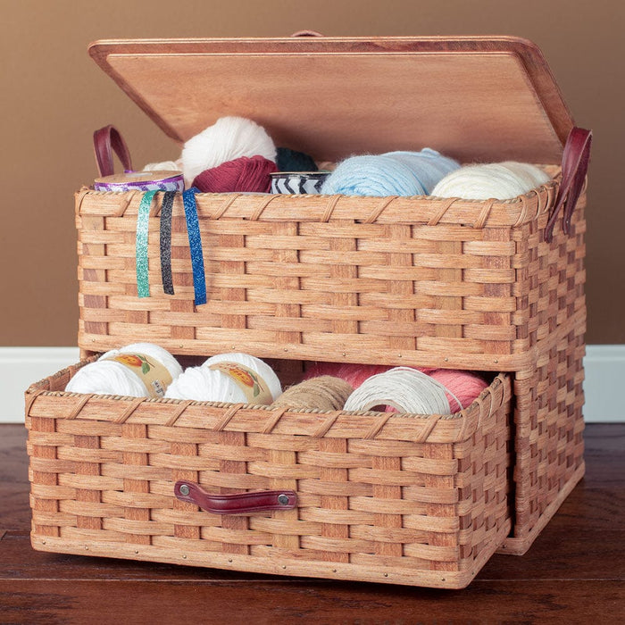 Extra Large Sewing & Craft Box | Organization & Storage Basket w/Drawer Plain