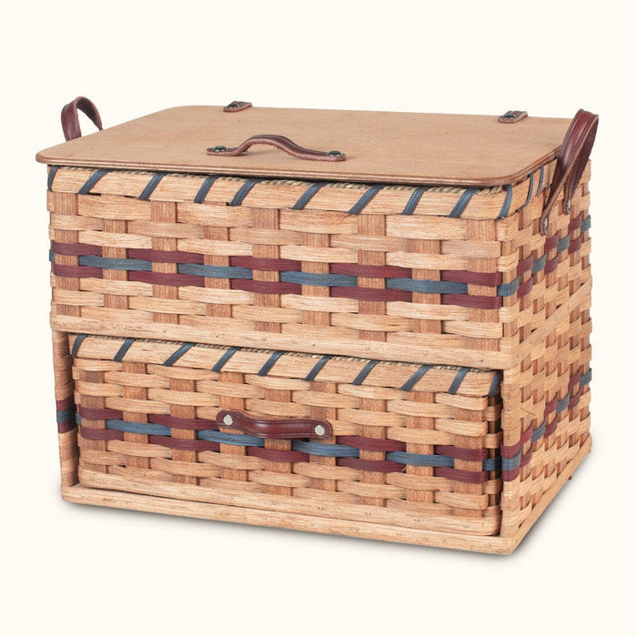 Extra Large Sewing & Craft Box | Organization & Storage Basket w/Drawer Wine & Blue