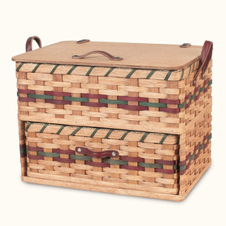 Extra Large Sewing & Craft Box | Organization & Storage Basket w/Drawer Wine & Green