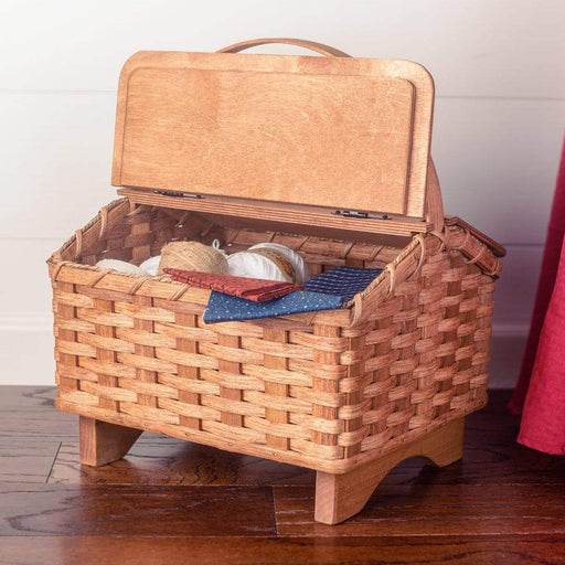 Grandma’s Sewing Box | Amish Woven Wooden Sewing Basket w/Lid Plain