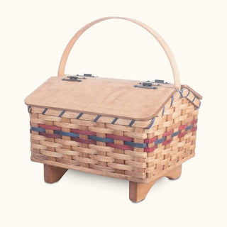 Grandma’s Sewing Box | Amish Woven Wooden Sewing Basket w/Lid Wine & Blue