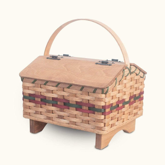 Grandma’s Sewing Box | Amish Woven Wooden Sewing Basket w/Lid Wine & Green
