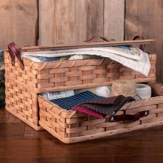 Large Amish Sewing and Craft Basket Organizer Box with Drawer Plain