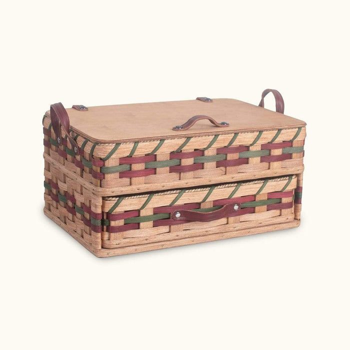 Large Amish Sewing and Craft Basket Organizer Box with Drawer Wine & Green
