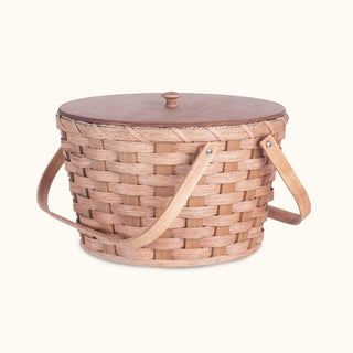 Round Sewing & Knitting Basket | Large Amish Wicker Basket w/Lid Plain