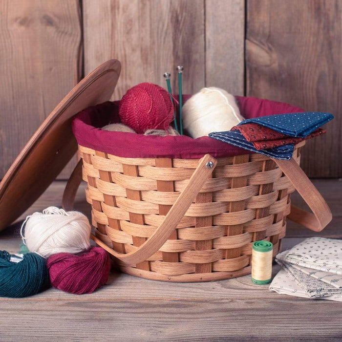 Round Sewing & Knitting Basket | Large Amish Wicker Basket w/Lid Plain