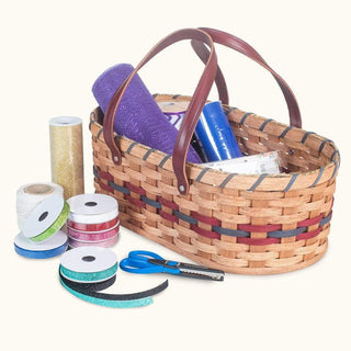 Sewing & Craft Caddy | Portable Amish Wicker Storage Tote Wine & Blue